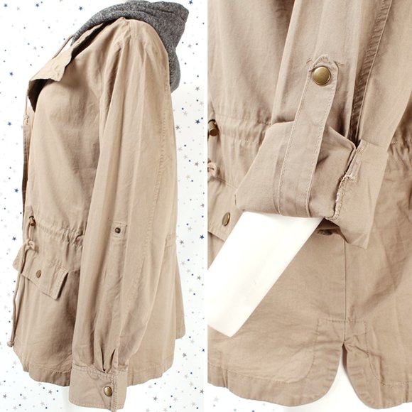 Grey Jersey Hooded Military Utility Jacket Khaki - Picture 6 of 7